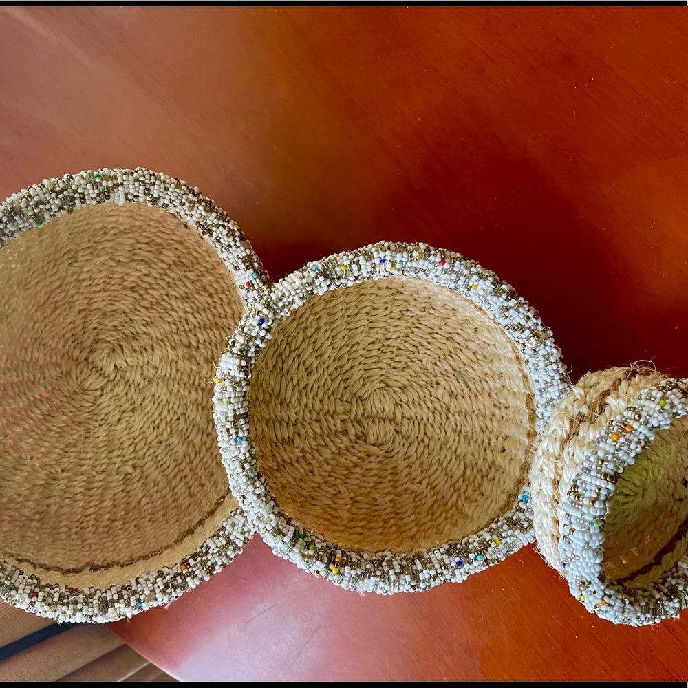 COPY - 3 pieces home décor Naturally closely-woven,made of flax  with beads